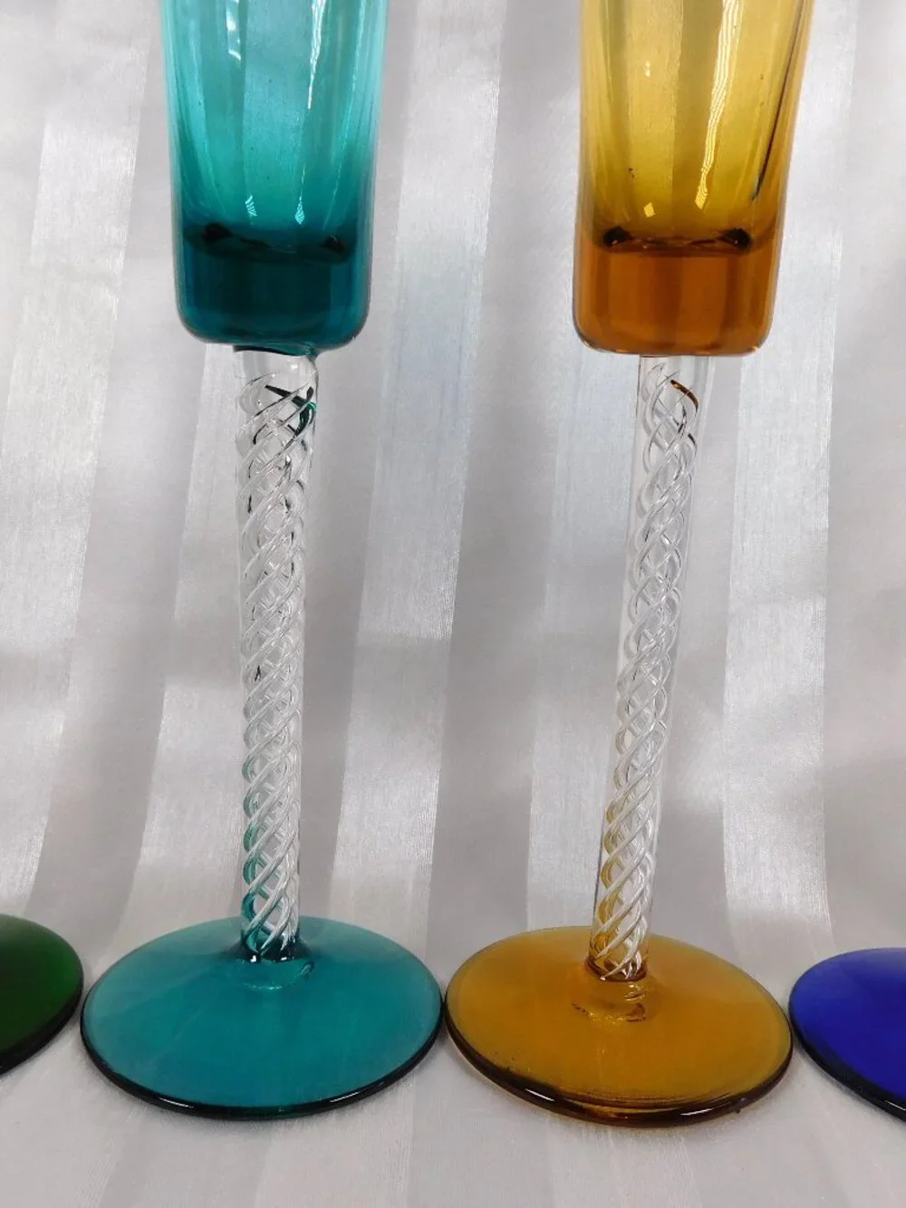 Lot of Four Stemmed Cordial Glasses with Twisted Glass Stems # 25970